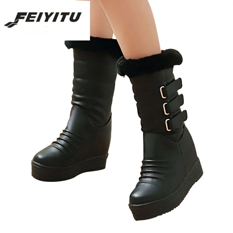 Mode Plus Winter Schwarzes Feiyitu Echtpelz Schwarz Frauen Marke Schnalle Schuhe Gute Damen Warme rosa weiß Qualität Stiefel Pelz Plattform Schnee TTxSwa7