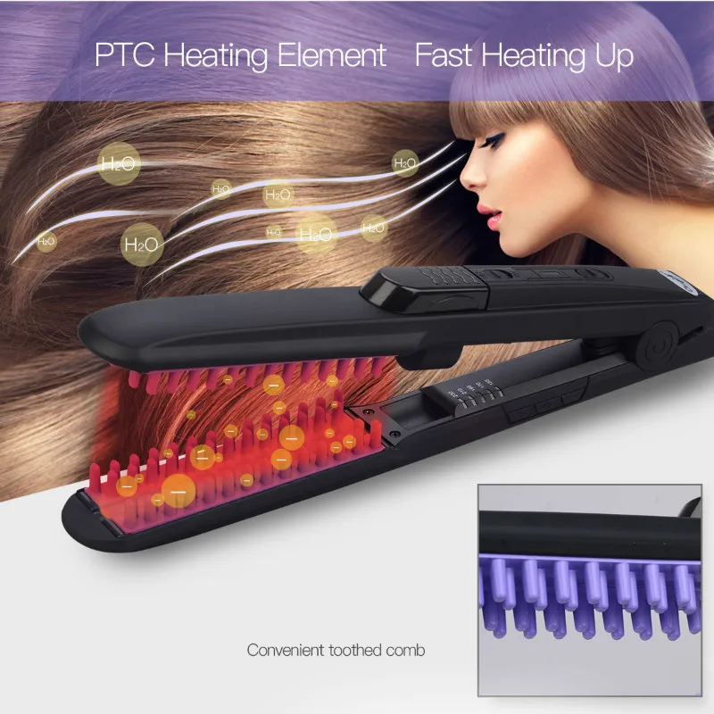 

Steam Fast Hair Straightener Brush Spray Vapor Flat Iron Comb Ceramic Ionic Fast Heating Safety Water Molecule Styling Tool S42