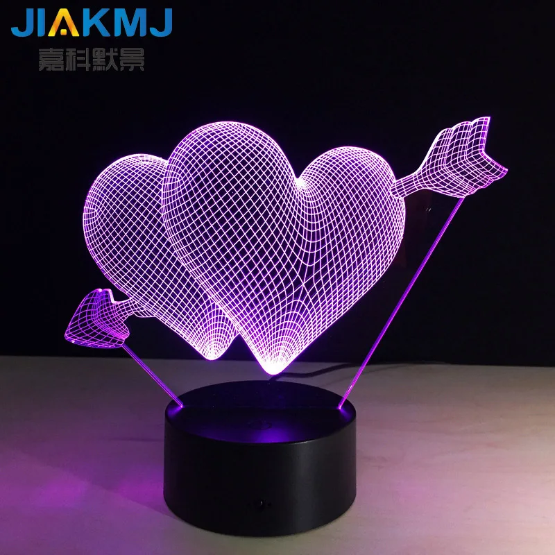 

2018 new colorful multi-color light change through the heart 3D led led night light USB lamp Valentine's Day creative gifts