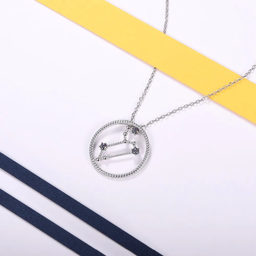 Silvercute 925 пробы серебро 12 созвездие Круглый Водолей топаз ожерелье для женщин знак
