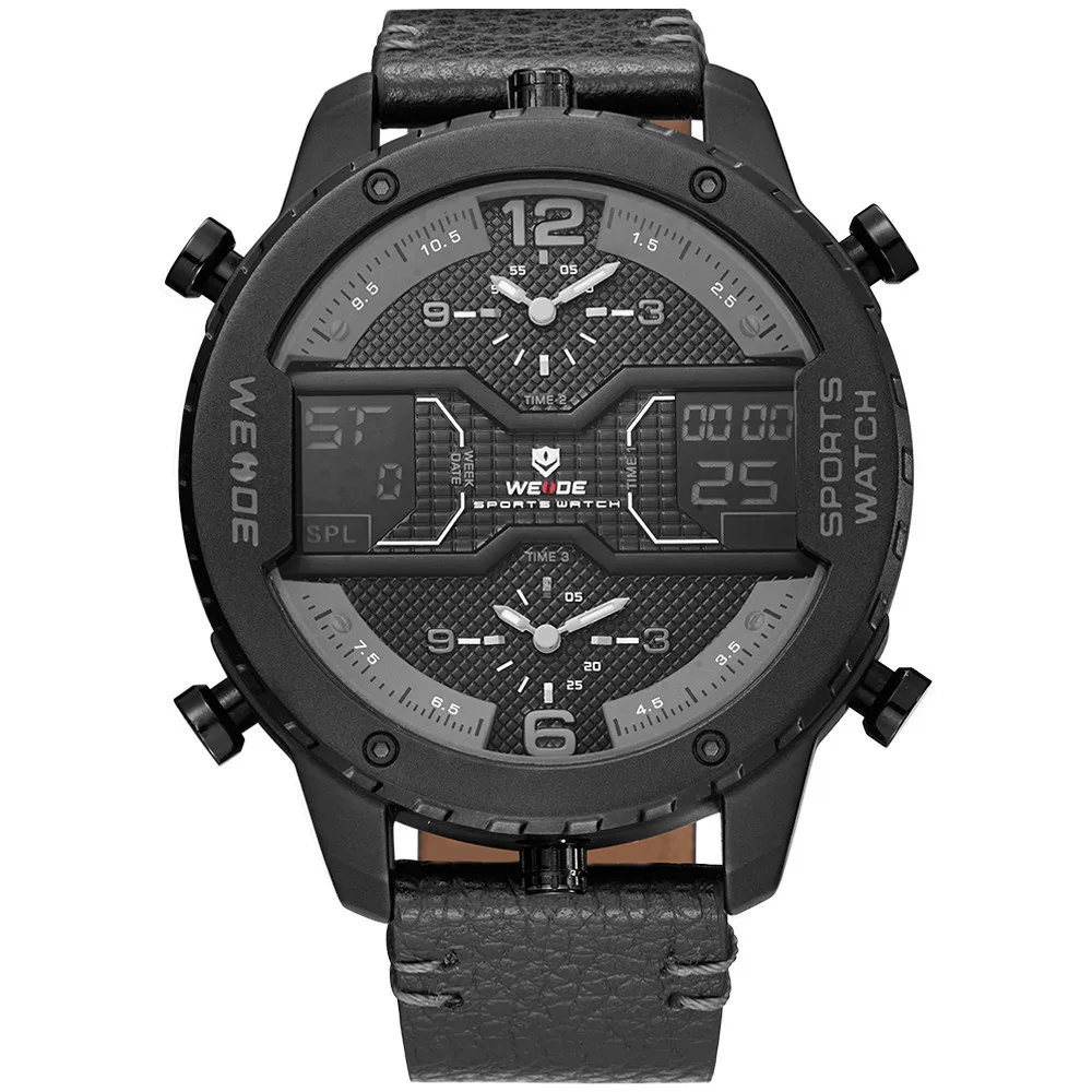 WEIDE Men Analog Watch Waterproof Military Leather Sports Watches Backlight Display Multiple Time Zones Wristwatches Relogio WEIDE Men Analog Watch Waterproof Military Leather Sports Watches Backlight Display Multiple Time Zones Wristwatches Relogio