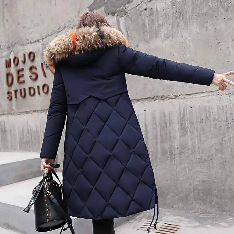 Женская парка с капюшоном и меховым воротником длинная толстая теплая куртка