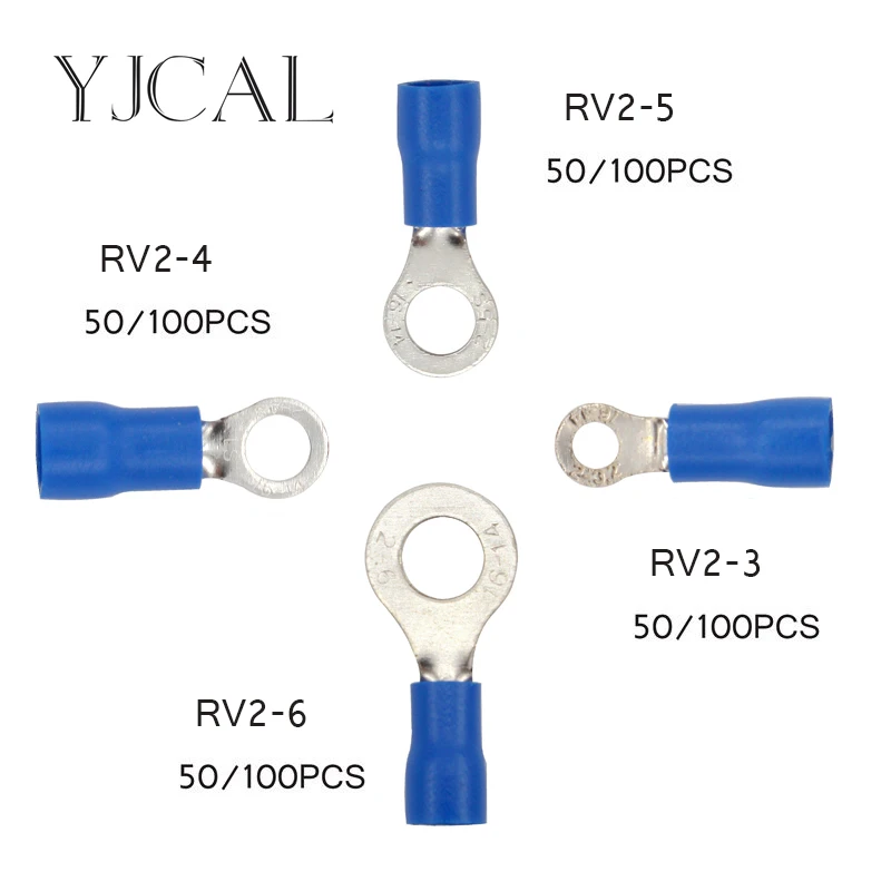 

Crimp Terminal RV2 -3 -4 -5 -6 Combination 50PCS 100PCS Blue Cable Wire Connector Ring Insulated Terminal Block A.W.G 16-14
