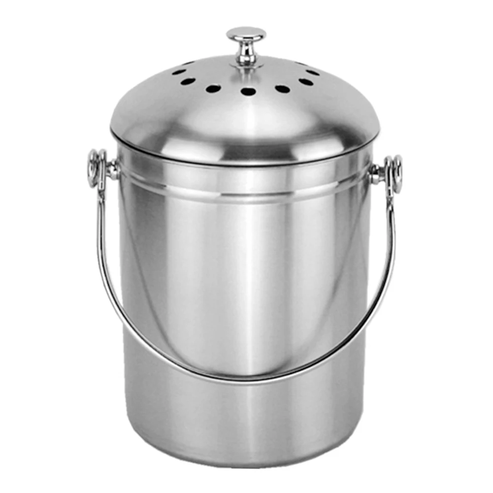 

Stainless Steel Bin Container Pericarp Compost Durable Recycling Hotel Bucket Lid Home
