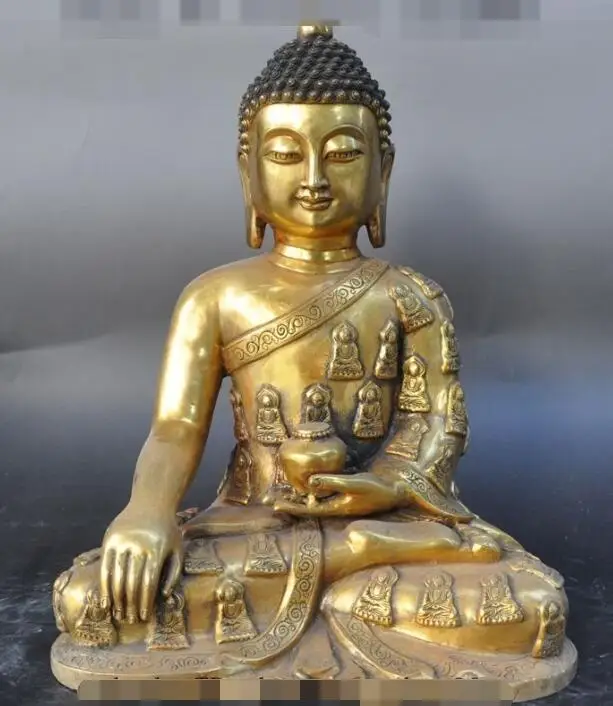 

S04059 15"Tibet buddhism fane Bronze Gilt Shakyamuni Tathagata Buddha Hold Bowl Statue (B0328)