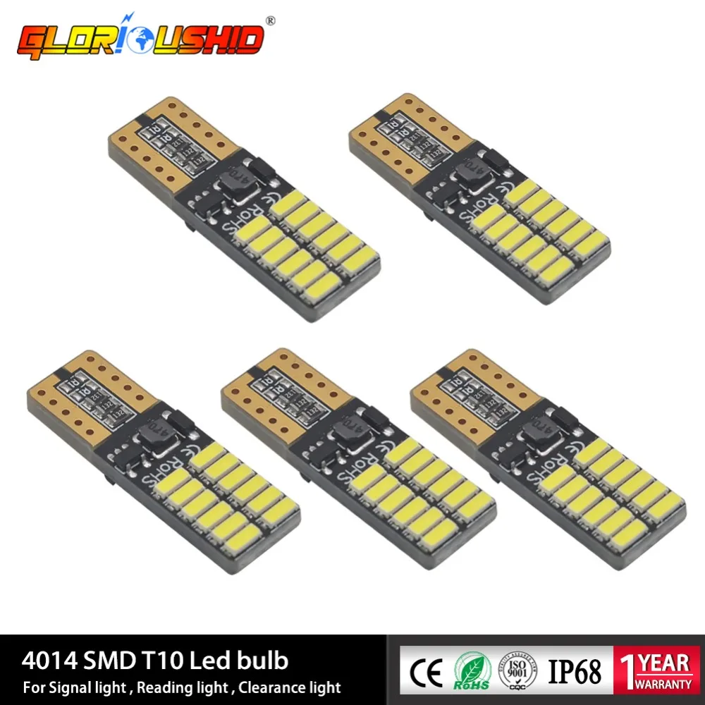 

5pcs 6000K 12V Signal Light License Plate Light Clearance Lights Canbus T10 LED bulbs with 4014SMD Interior Light
