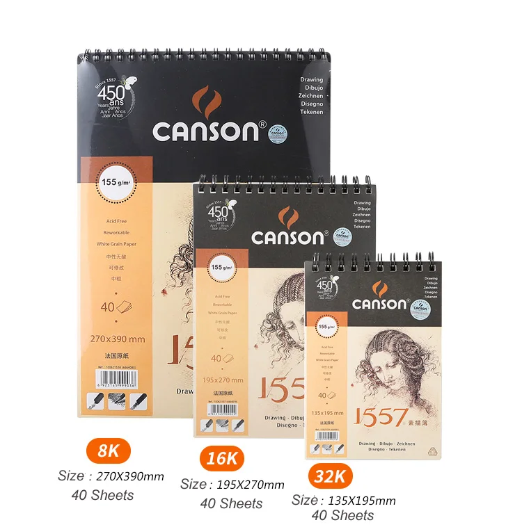 Canson 1557 Профессиональный эскиз блокнот для рисования бумага для рисования Книга 16K 8K Ручная роспись граффити пуля журнал 40 листов 180 г