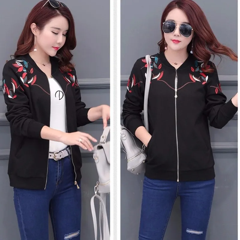 Automne Usine Femmes De Casual Vestes 935 Debout Rouge Broderie Survêtement Manteaux black Plus Lâche Yagenz Printemps Col Red Lady Taille Mode SOP44