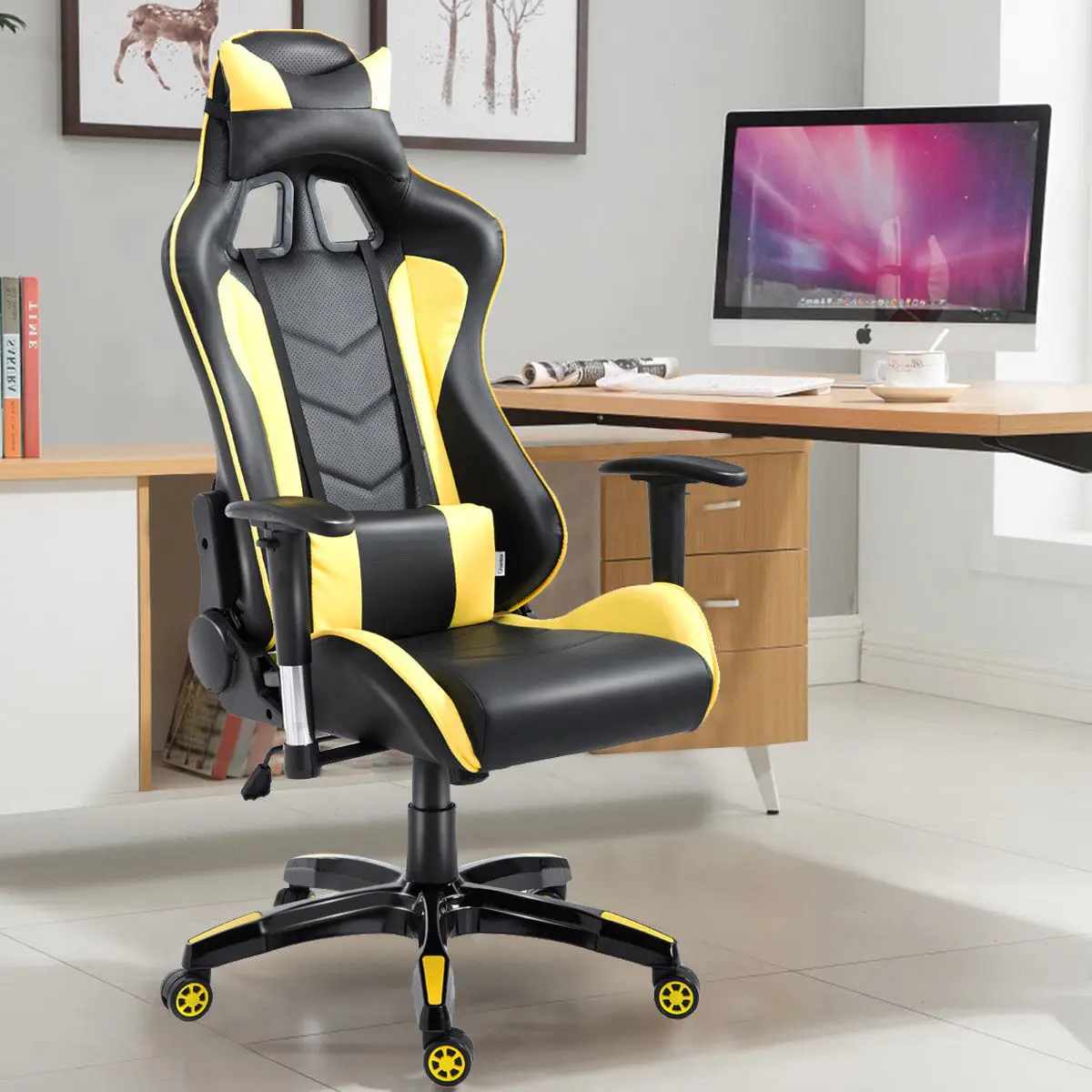  Costway High Back Executive Racing Reclining Gaming Chair Swivel PU Leather Office Chair
