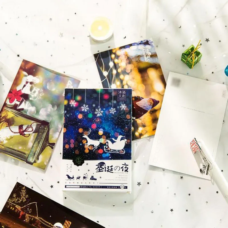 

30Sheets/Pack Hot Sale Merry Christmas Santa Claus Luminous Postcard Greeting Card Wish Card Stationery
