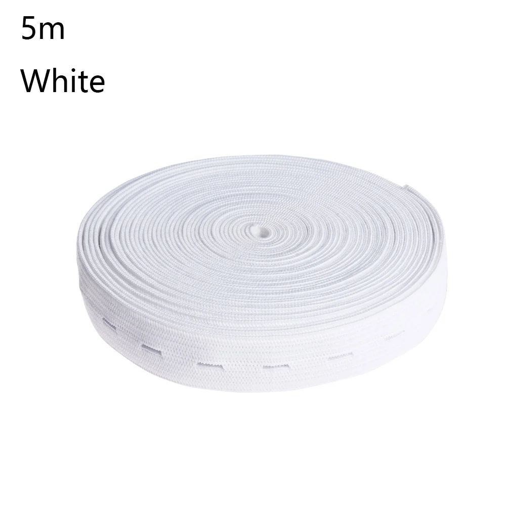 1/2 рулон пуговиц отверстие трикотажная эластичная лента 2 см ширина белая/черная нить эластичная тесьма ремесло DIY Швейные аксессуары - Цвет: 5M-White