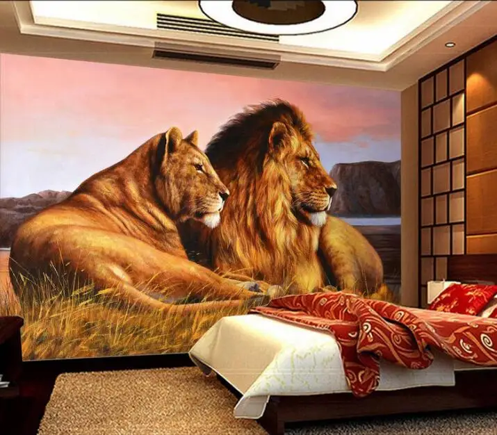 Пользовательские фото обои африканская прерия Лев гостиная спальня фон обои Декор Живопись Животные Фреска де Parede 3D