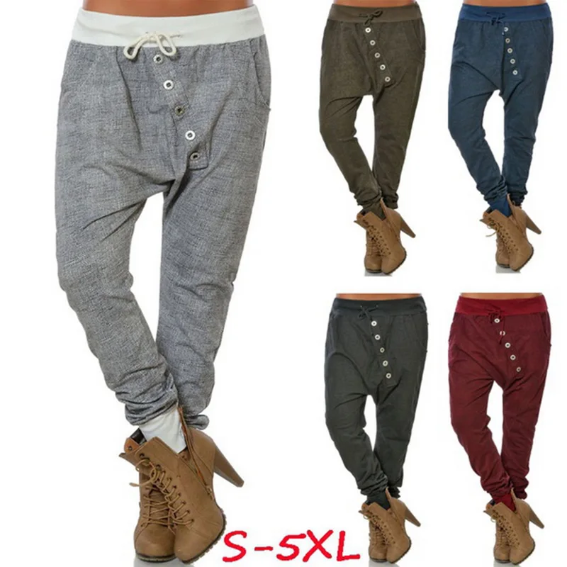5xl Big Size Woman High Waist Pants Loose Cotton Linen