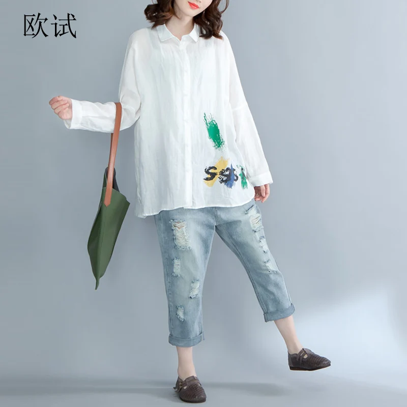 Chemisier Blusas 4xl De D'été Femme Imprimer Coton Manches Casual f7Y6gyvIb