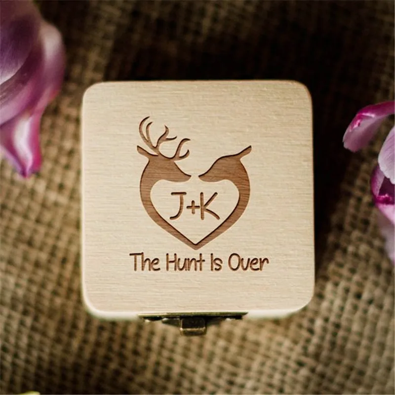 

Jewelry Proposal Unique Wedding Ring Bearer Box Rustic Personalized Wooden Ring Box Holder Custom The Hunt Is Over