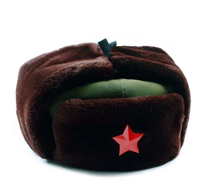 Китайский Русская Армия Trooper Hat Ushanka Зимняя Зеленый Теплый Cap С Красной Звезды, Знак