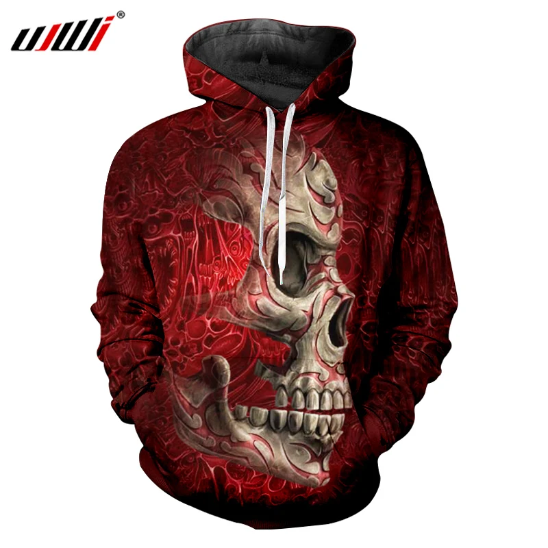 

UJWI 2019 Fall Long Sleeve O Neck Hooded Pullover Tracksuits Men Cool Print Metal Red Skull 3d Hoodies Sweatshirts Oversize 6XL