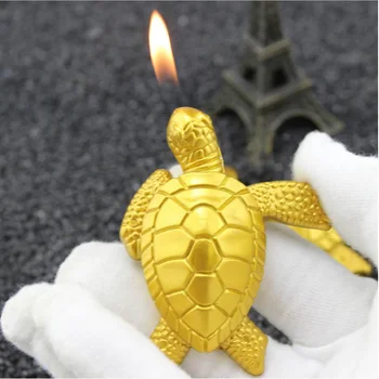 

2017 Creative Gold Tortoise Lighters Refillable Butane Gas Cigarette Lighter Sea Turtle Ornaments Fire Gift For Smokers