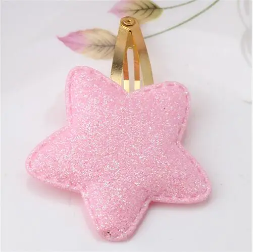 pink star Модные блестящие цветные металлические заколки для волос для девочек, детские милые заколки с сердечками и звездами из искусственной кожи, ВВ заколки, аксессуары для волос - Цвет: pink star