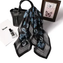 Шелковый шарф Для женщин мода квадратный волос шейные платки женские офисные печати шейный платок Lades головной платок 2019