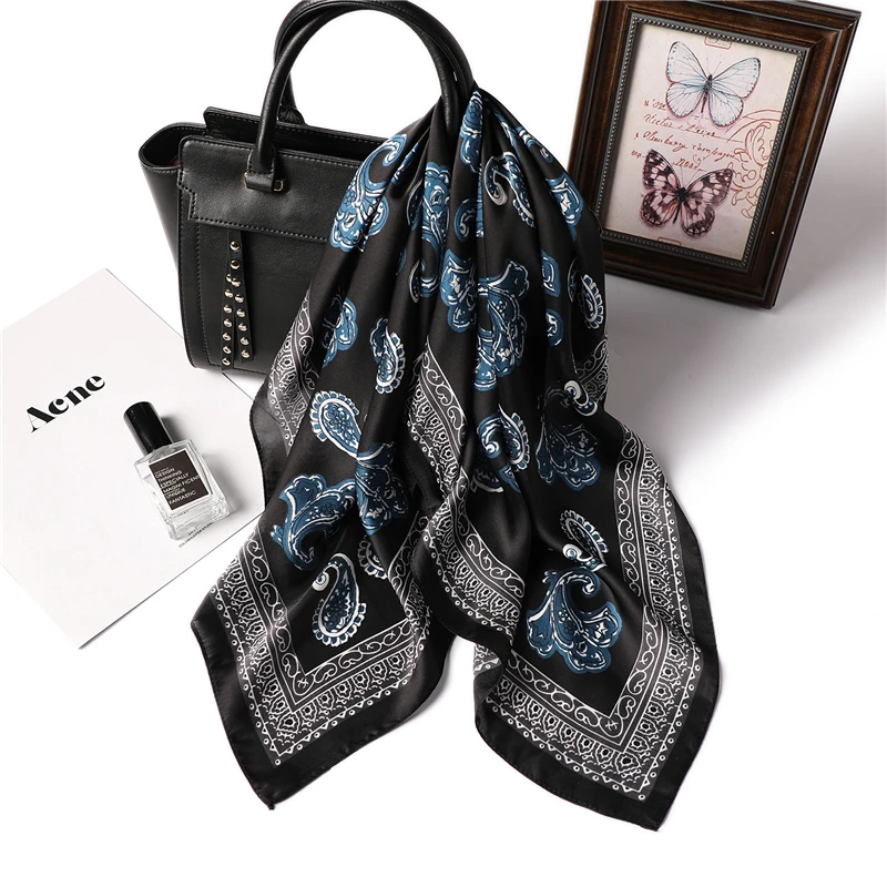 

Silk Scarf Women Fashion Square Hair Neck Scarfs Foulard Female Office Print Neckerchief Lades Head Shawl 2019