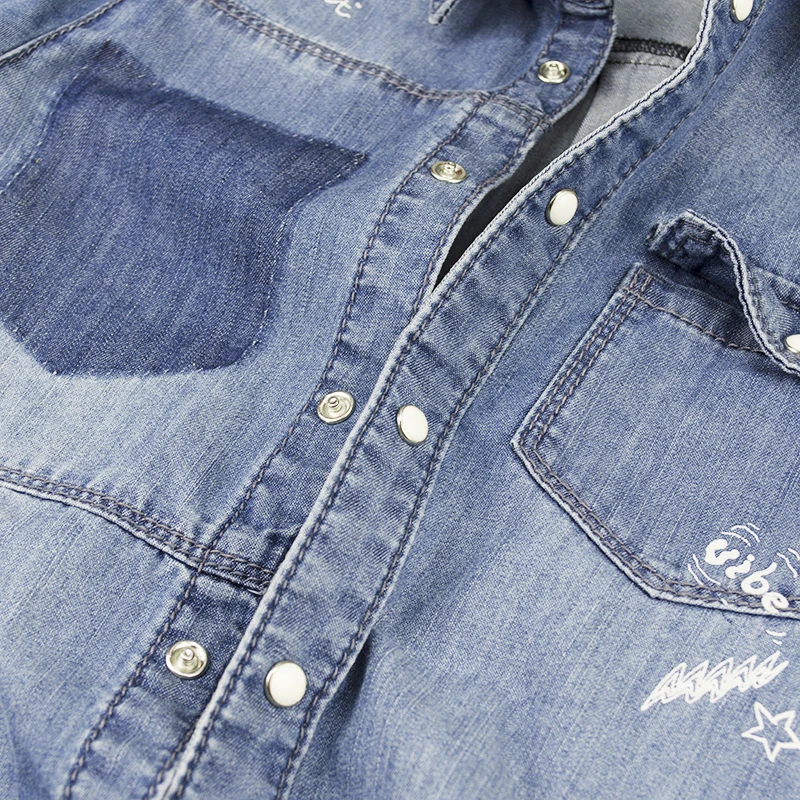 5Boys Denim Shirts Blouses Long Sleeve Kids Jeans Tops Letter Cartoon Printed Cowboy Outwear