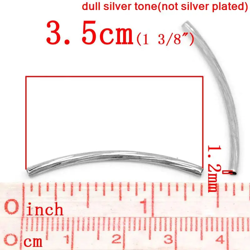Дорин Коробка изогнутая прокладка трубки бусины серебристого тона 3,5x0,2 см, 100 шт(B22226