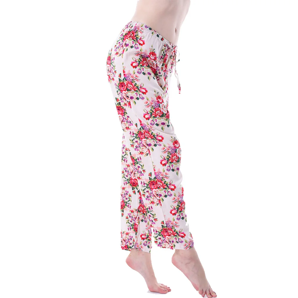 Высококачественная Черная Женская пижама для ванной брюки хлопок удобные Цветочные Длинные брюки Ночная рубашка Мода M XL доступны LP - Цвет: WHITE