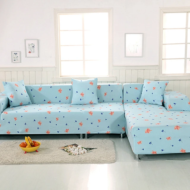 2pcs Cushion Covers Blue Flowers Stretch Furniture For Living 2pcs Cushion Covers Blue Flowers Stretch Furniture For Living Room L Shape Sofa Slipcovers Elastic