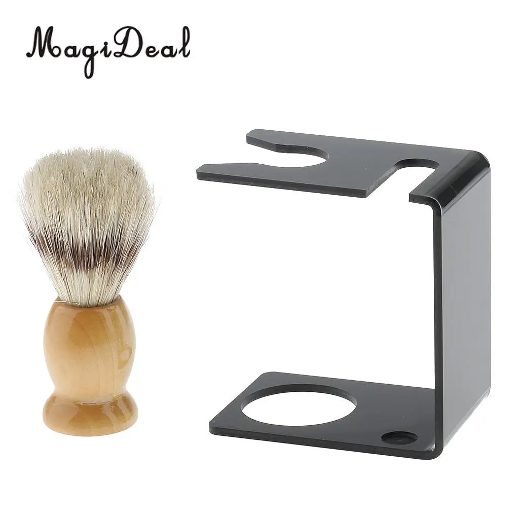 Magideal 4 in 1 Salon Bristle Hair Shaving Brush Mug Bowl Shave Stand Soap Facial Cleaning Brush Travel Set beard brush