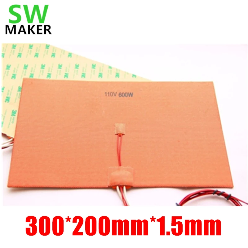 110V/220V 600W 200X300mm силиконовый нагреватель грелку коврик для Reprap 3D-принтеры HeatBed с 3 м и