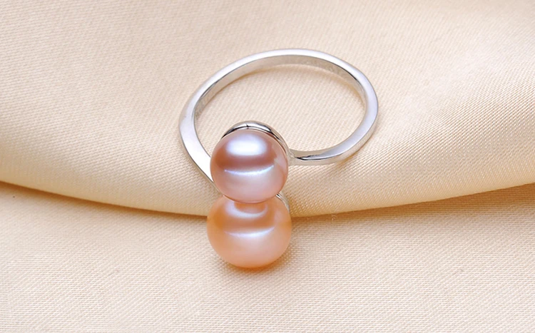 100% Natural Freshwater adjustable Double beads Ring Creative Ring for Women 925 Silver Pearl jewelry Decorative Gifts