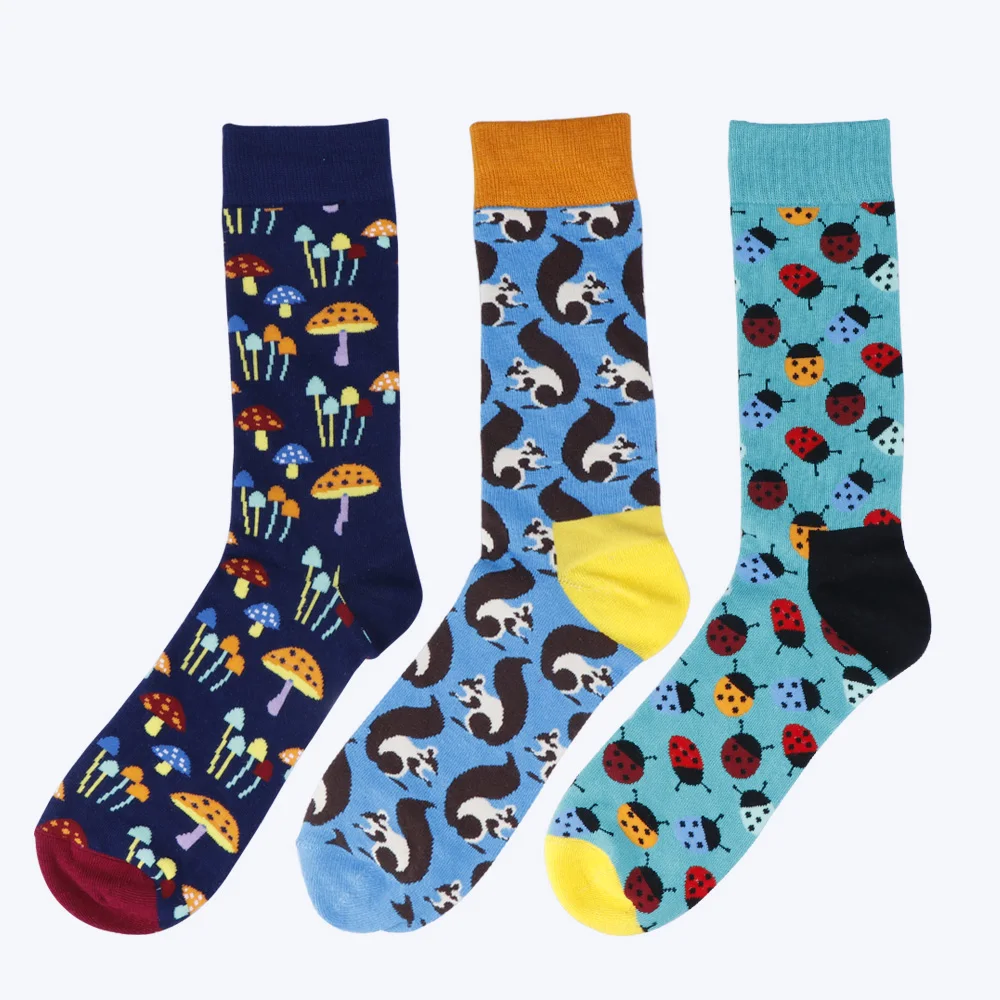 

New Fashion Men Squirrel Beetle mushroom Frog Dress Socks Novelty Hip Hop Men's Animal Cotton Casual Long Sock