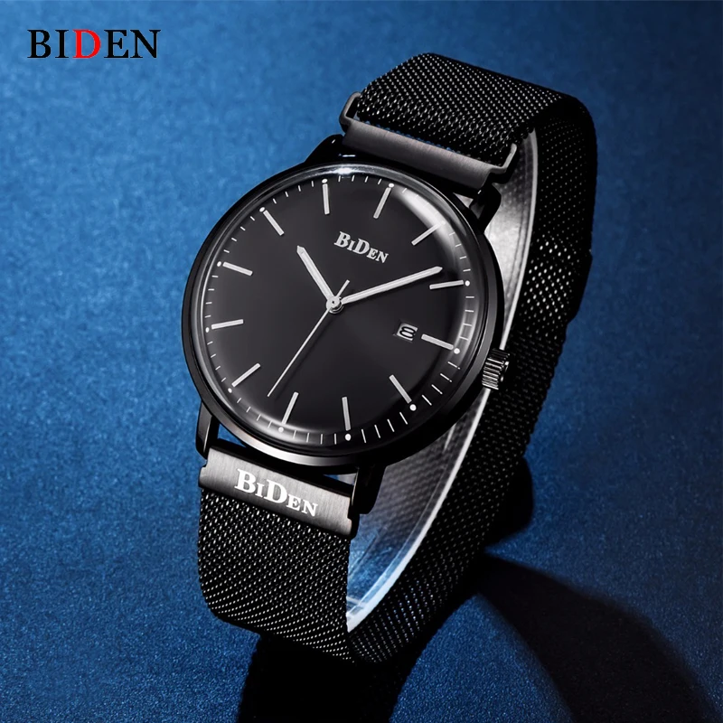 

BIDEN Men Full Stainless Steel Magnetic Strap Business Watches Men's Two needles Quartz Wrist Watch 2017 Fashion