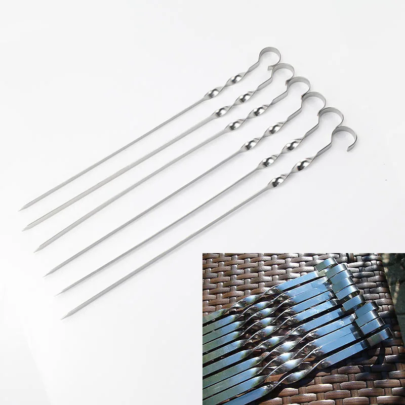 

6pc/lot Stainless Steel BBQ Skewers Flat Meat Sticks Outdoor Barbecue Roasting Skewer BBQ Grill Tool Super long Size 60cm/23.6''