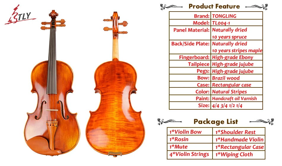 TONGLING Фирменная профессиональная Античная скрипка 4/4 натуральные полосы клен мастер ручная работа масло лакировка O+ Бант канифоль чехол