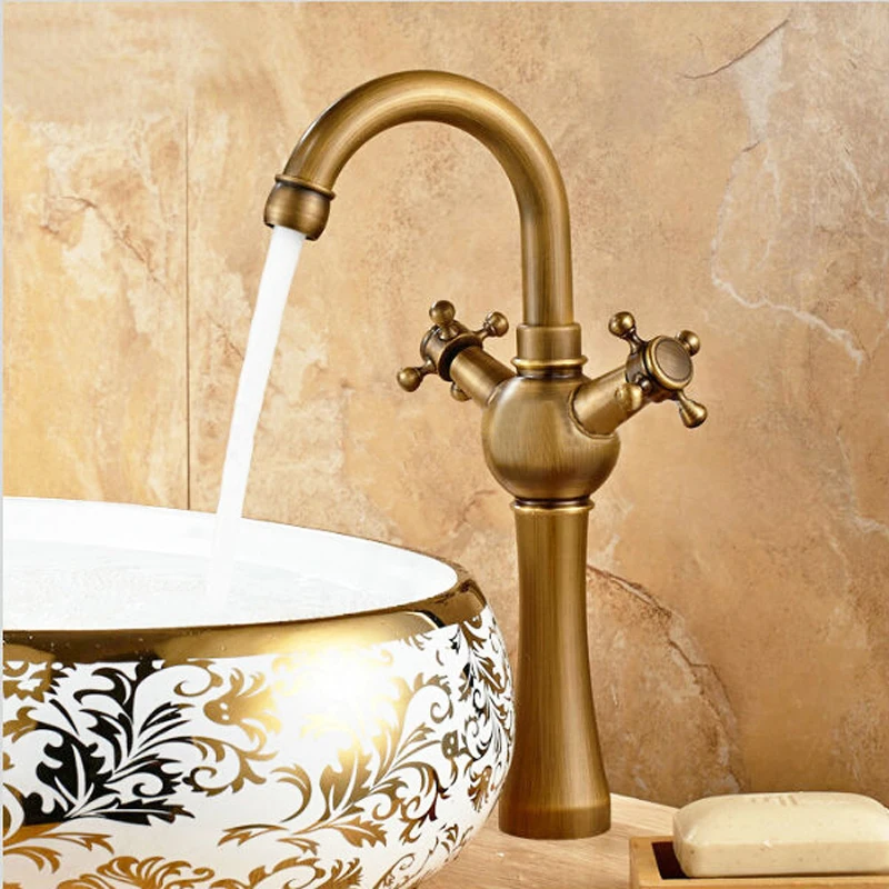 Antique Brass Waterfall Single Handle Bathroom Sink Faucet Vessel Mixer Tap 