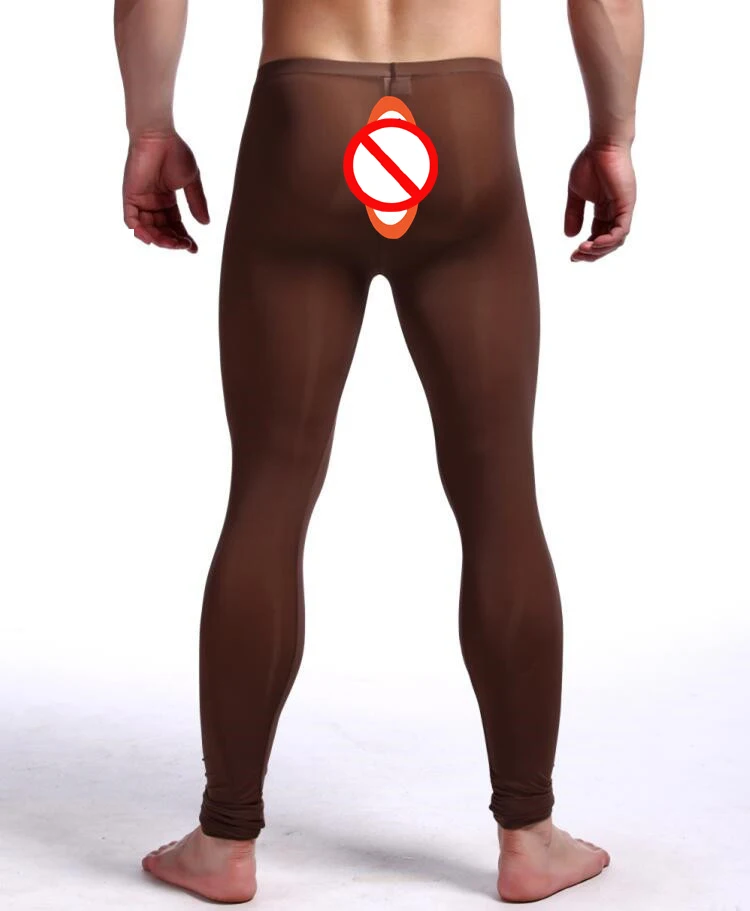 2022 New Man Sexy Nylon Transparent Long Johns/Lce Silk Pouch Sheer Leggings Bottoms/Gay Spandex Lounge Tights merino wool long underwear