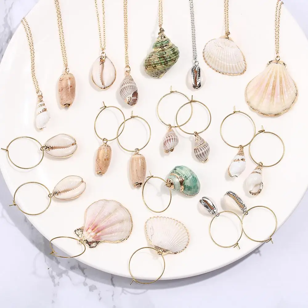 Atilady Shell Jewelry Set for Women Necklace with Hoop Earrings Set Beach Boho Party Jewelry Gift Drop Shipping