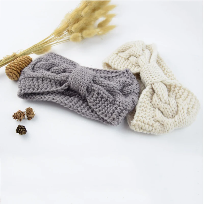 

Knitted hair ribbon with bow tie bow Women Girls Warm Knit Bow Hair Band Fashion Girl Party Headwear Hair Accessories