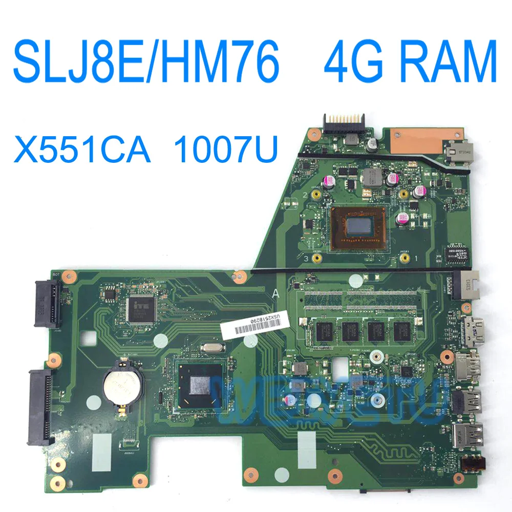 

X551CA With 1007 CPU Onboard 4GB Motherboard SLJ8E/HM76 For ASUS X551C F551C F551CA Laptop Mainboard REV 2.2 100% Tested