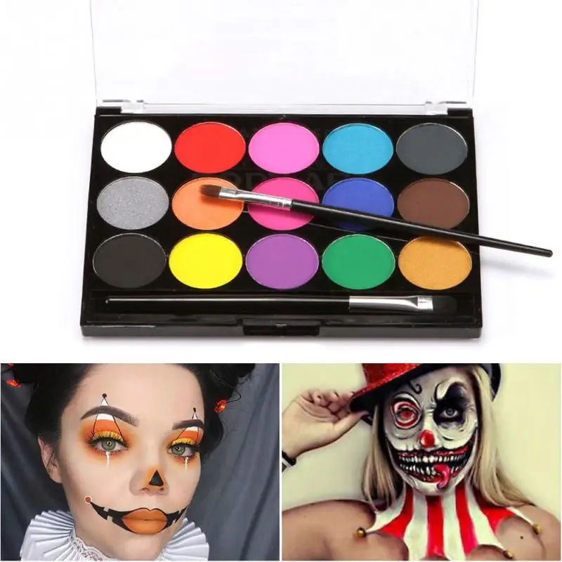 

15 Colors Fans Non-toxic Art Face Makeup Cosplay Pigment Devil With Brush Water-Soluble Party Drawing Body Paint Fancy Safe Use