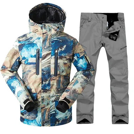 GSOU снег Для мужчин; лыжный костюм нападение Костюмы Зима ветрозащитный Теплый утолщение Водонепроницаемый лыжная куртка+ лыжные штаны для Для мужчин - Цвет: one