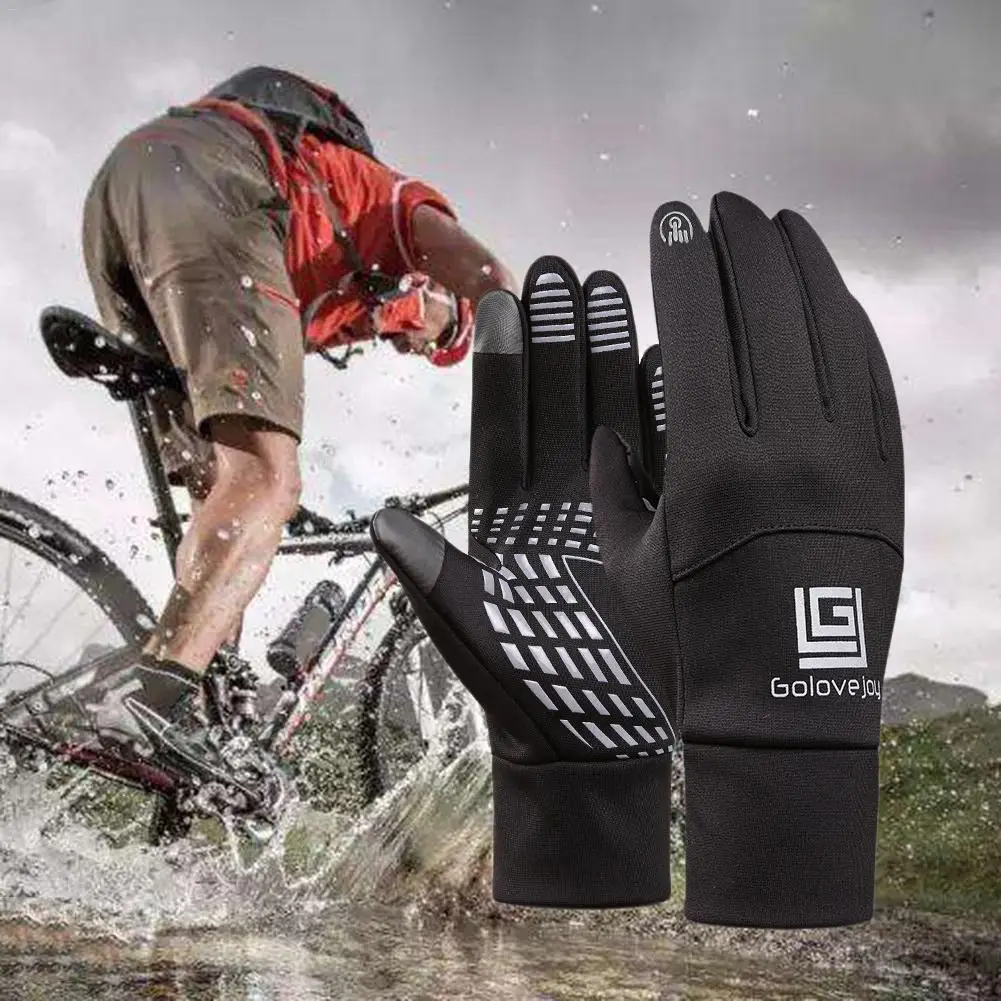 

Touch Screen Gloves Cycling Glove Thickened Fleece Lined Wind-proof Anti-skid Thermal Leather Gloves For Outdoor Cycling Skiing