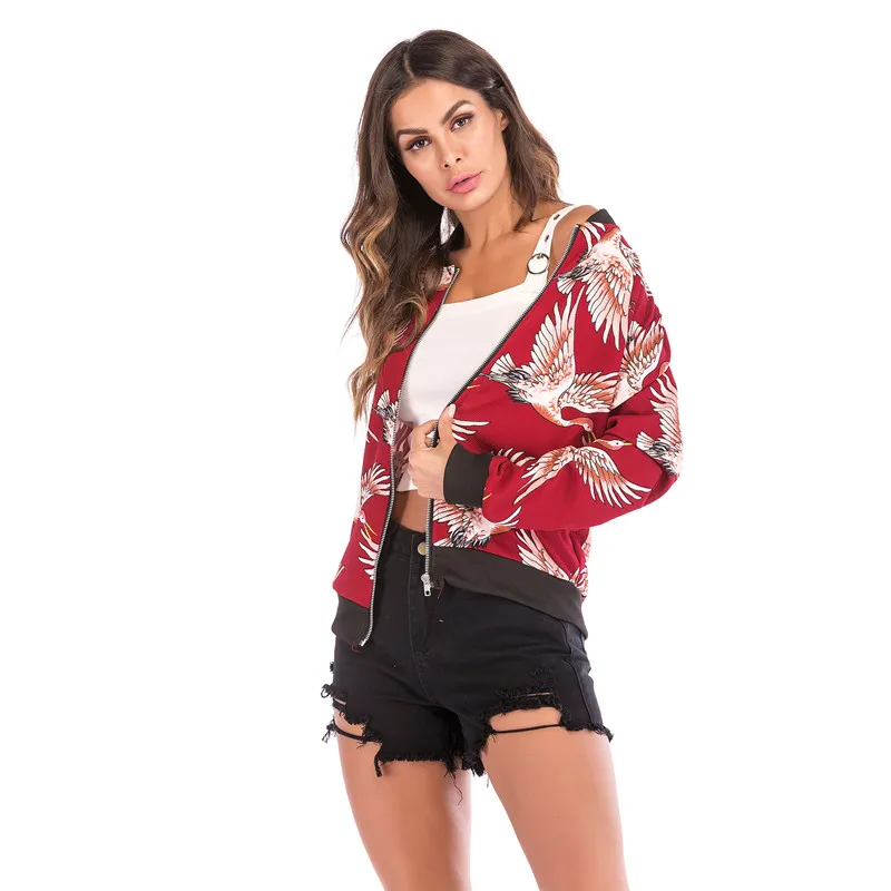 

womens jackets and coats spring fall 2019 crane print zip up jackets plus size xxl fashions ladies coats casual outwear 5817