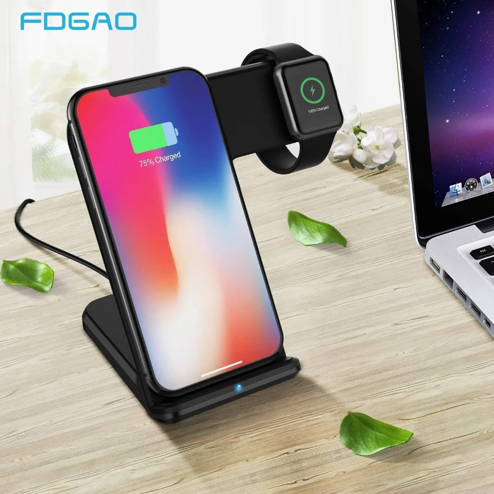 

FDGAO Qi Wireless Charger QC 3.0 Fast Charging Stand 2 in 1 For Apple Watch 4 3 2 iWatch iPhone XS MAX XR X 8 Samsung S10 S9 S8