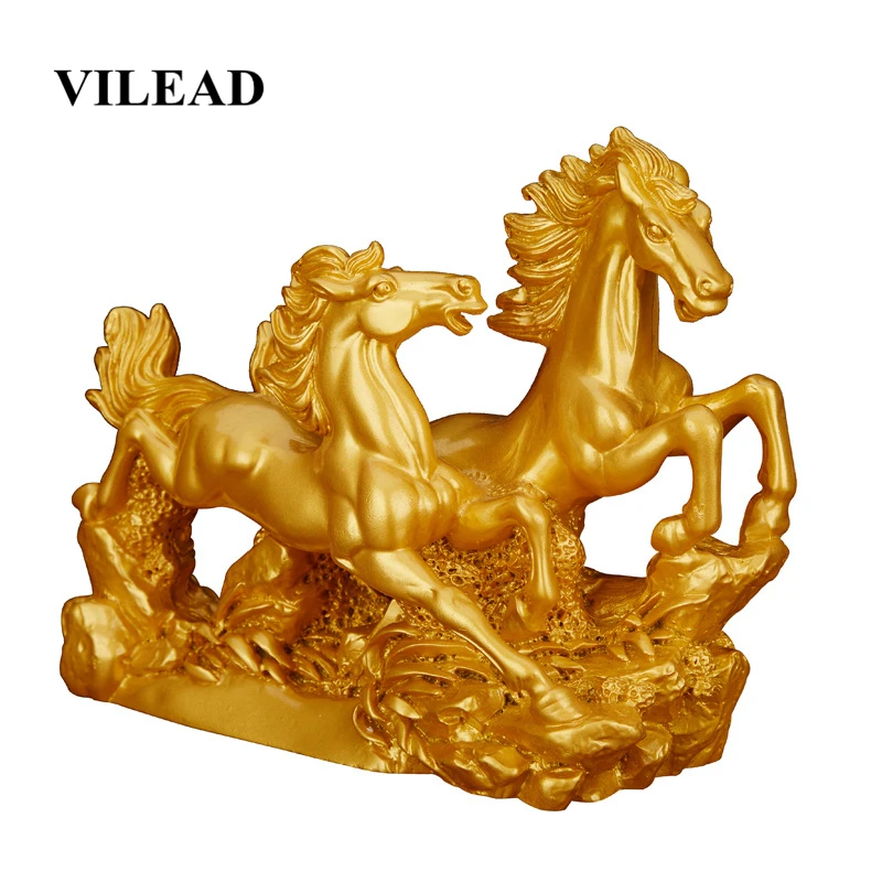 

VILEAD 15.5cm Resin Double Horse Statue Retro Creative Couple Horse Ornament Office Store Luckly Sculpture Decoracion Hogar Gift