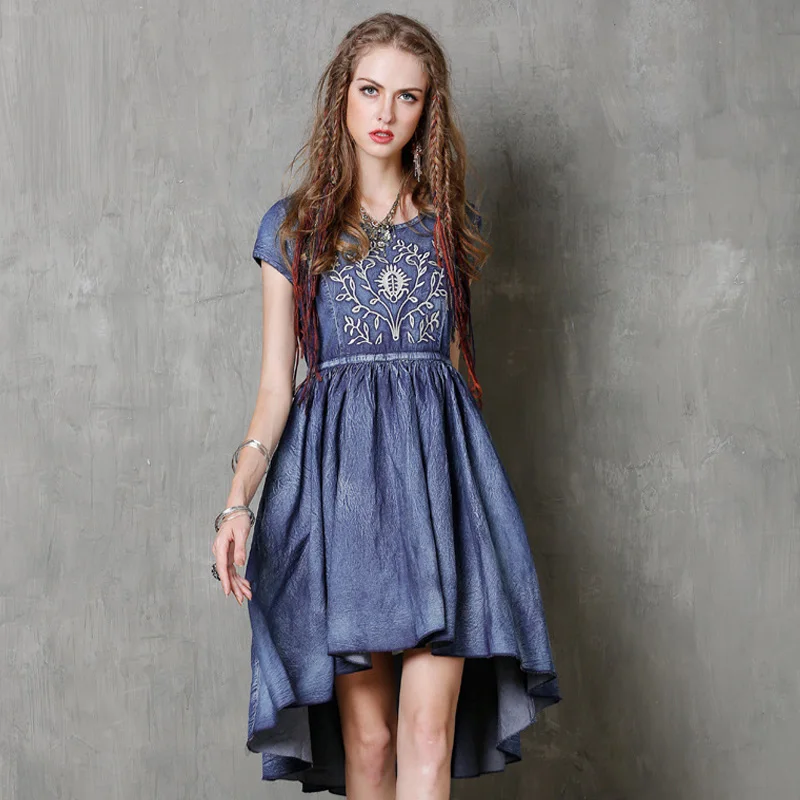 blue boho denim dress 2016 women summer dresses hippie boho Bohemia