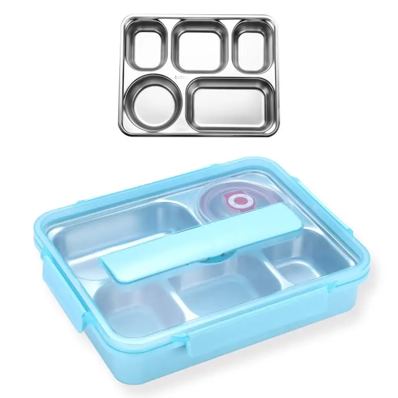 С закрытыми точками, Большой Вместительный bento ящик прямоугольных тарелок 304 изолированный Ланчбокс из нержавеющей стали - Цвет: A large blue
