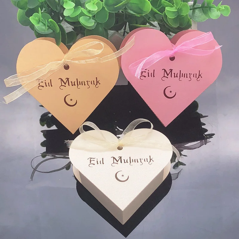 10 قطعة القلب عيد مبارك الحلوى مربع لصالح مربع DIY ورقة هدية صناديق سعيد الإسلامية مسلم آل Fitr Eid رمضان ديكور حزب لوازم